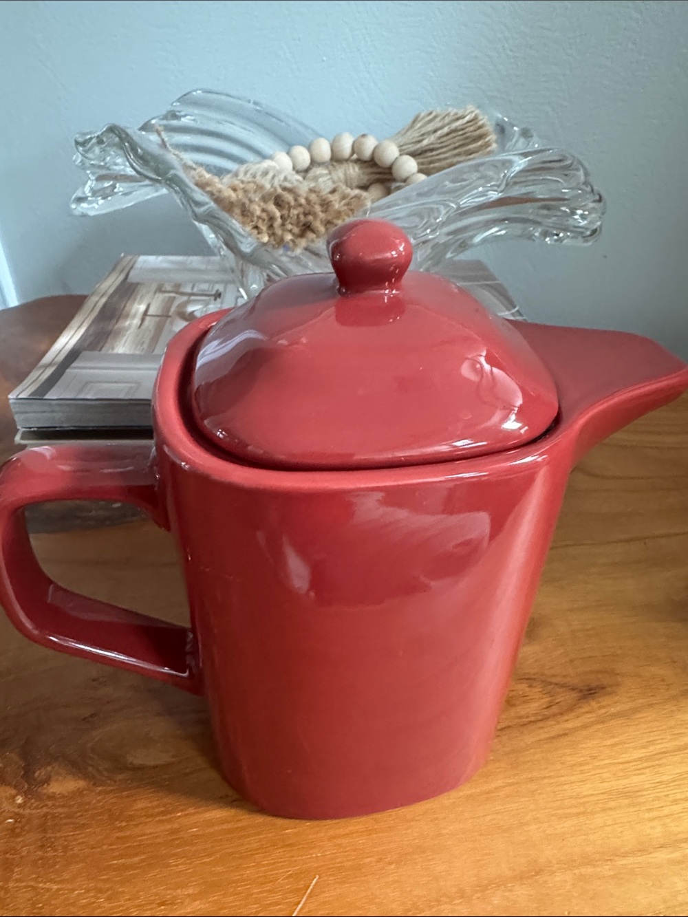 California Pantry Rounded Square Teapot Maroon Ceramic Tea Pot with Lid 2013